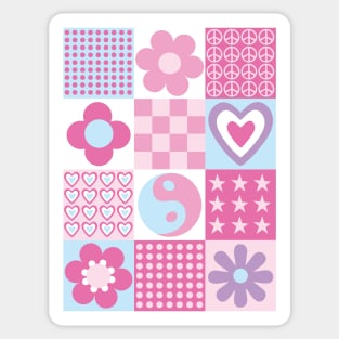 Retro Blocks with Flowers, Hearts and Stars Sticker